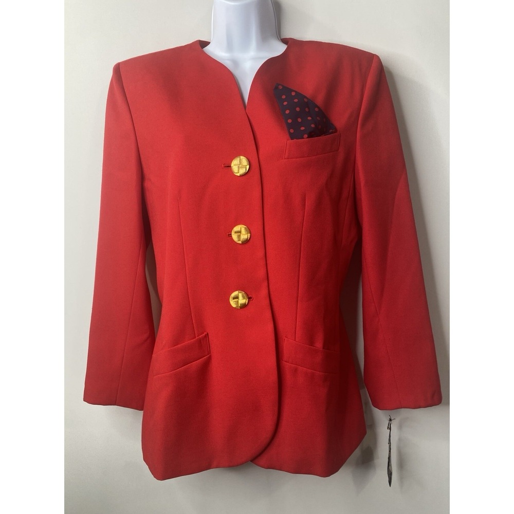 Vintage Le Suit Womens Red Pocket Square Blazer Size 12 80's Christmas Holidays